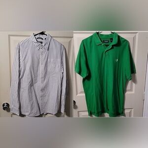 2 for 1 Chaps Classic Oxford LS BD & Chaps Green SS Polo Men's Large Good+ Cond.